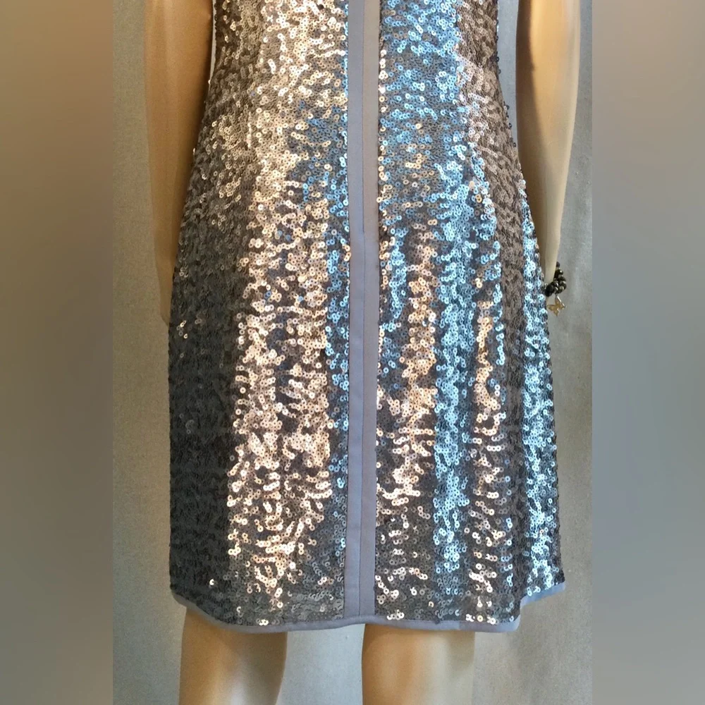 VINCE CAMUTO silver and gray sequined shift midi dress Sleeveless Crew neck S 6 - Picture 7 of 14